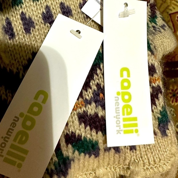 Capelli New York Knit Two Set Tan Green Purple Gold Metallic Scarf Cloves Warmer - Picture 6 of 7